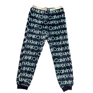 Calvin Klein Kids Fleece Pajama Pants Navy Teal Logo Joggers Size L 14/16